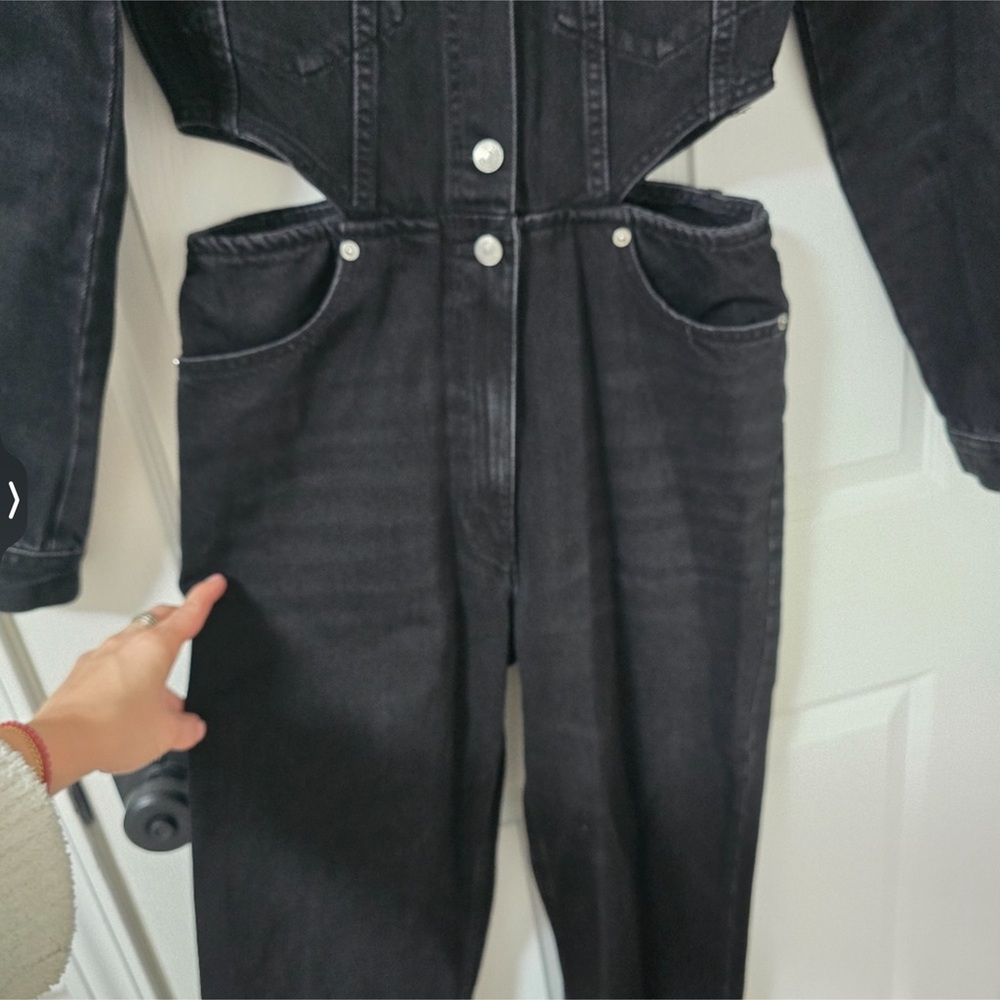 Zara Black Button-Front Denim Jumpsuit - Picture 6 of 9